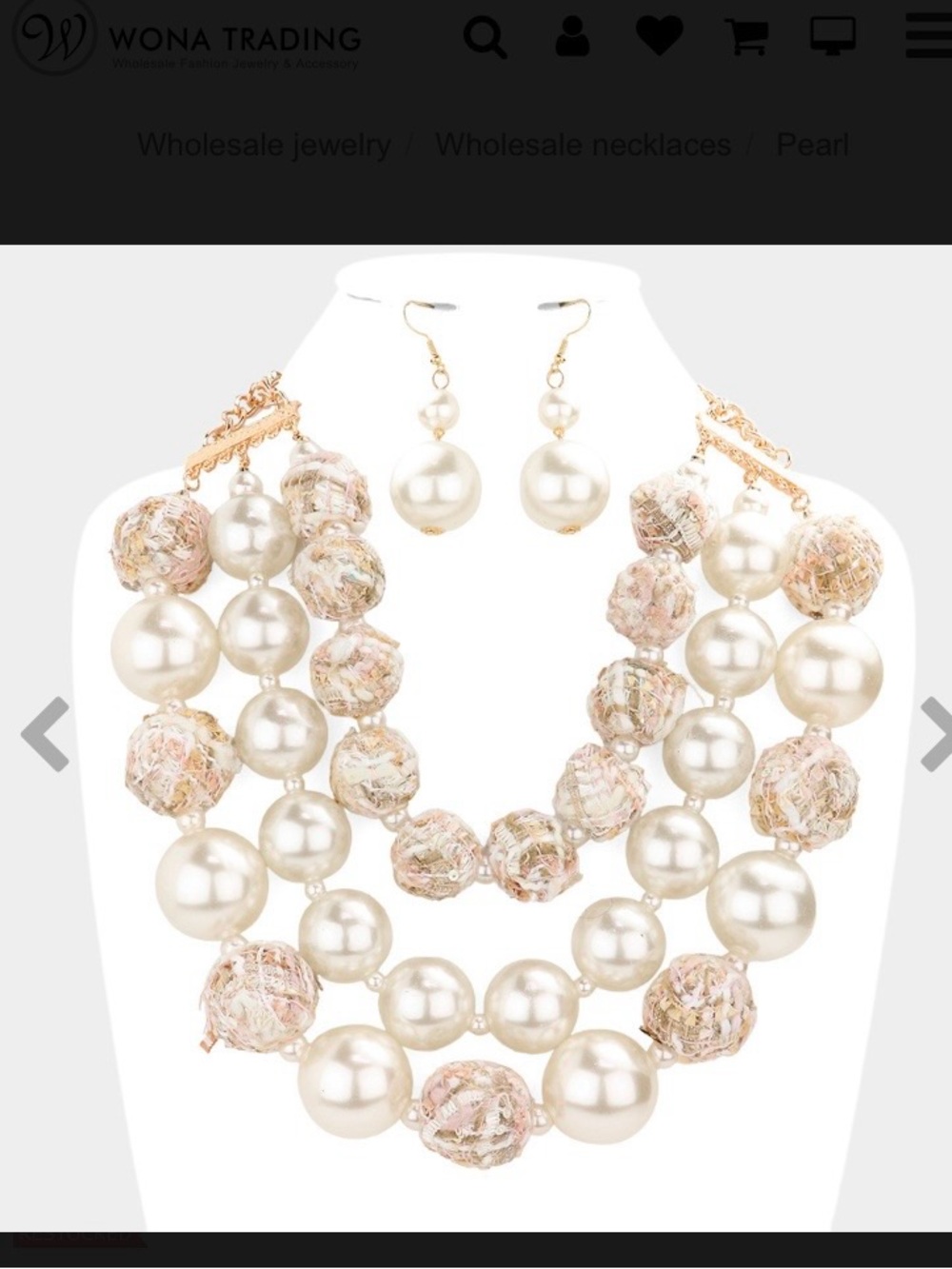 • Stone Embellished Triple Round Pearl Bib Statement Necklace